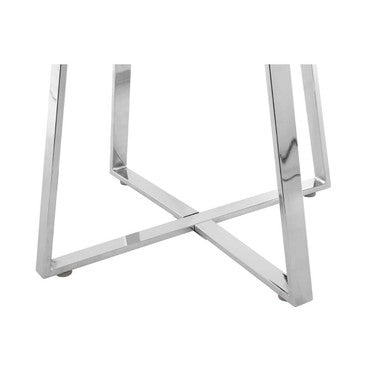 Silver Finish Round Glass Top and Steel Frame Dining Table, Metropolitan