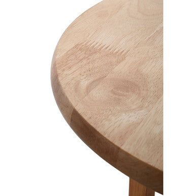 Natural Hevea Wood Round Side Table with Curved Feet and Lower Storage Shelf, Heva