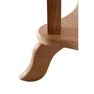 Natural Hevea Wood Round Side Table with Curved Feet and Lower Storage Shelf, Heva