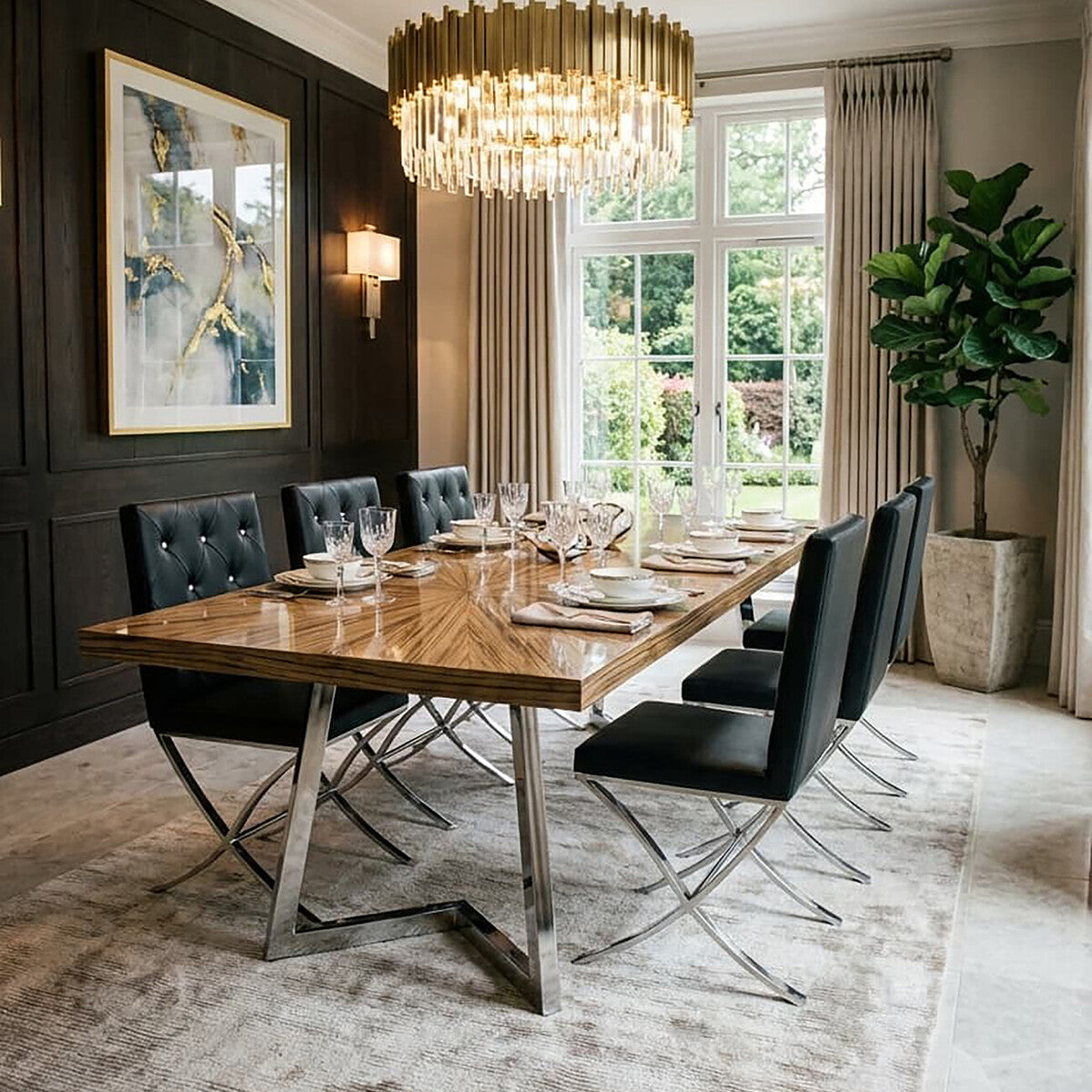 Diamante Black Leather Effect Chair With Stainless Steel Cross Legs