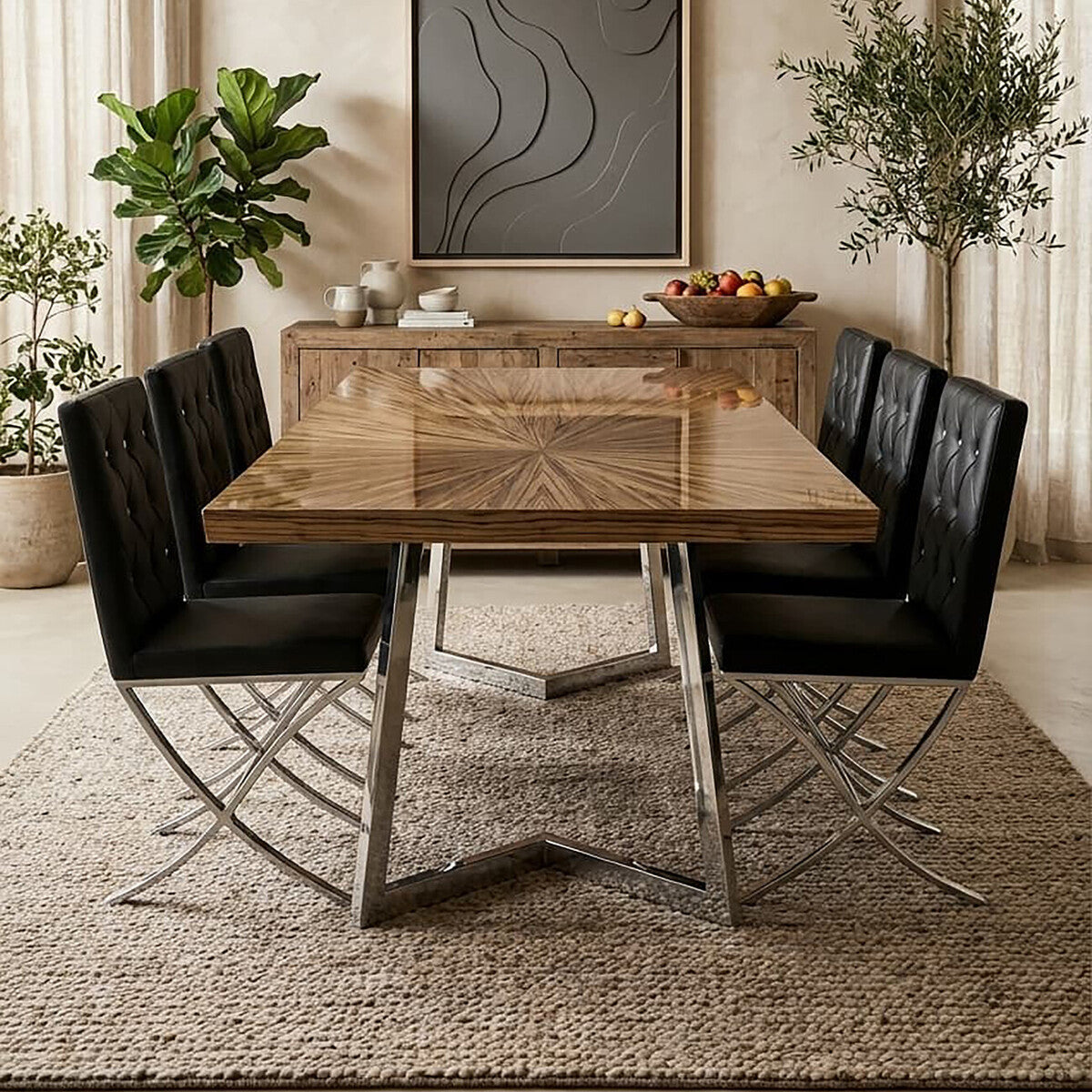 Diamante Black Leather Effect Chair With Stainless Steel Cross Legs