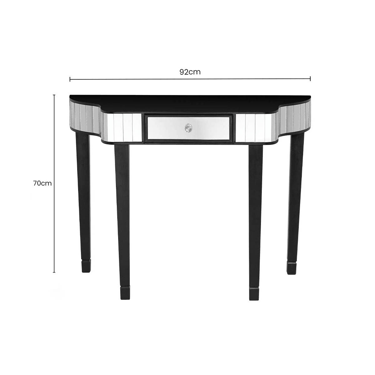 Black Mirrored Panel Top Console Table with 1 Drawer and Cunninghamia Wood Legs, Clavier