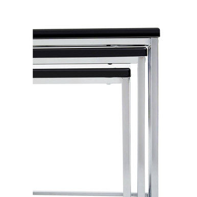Silver and Black Nesting Set of 3 Accent Tables with Chrome Metal Frames, Fulton
