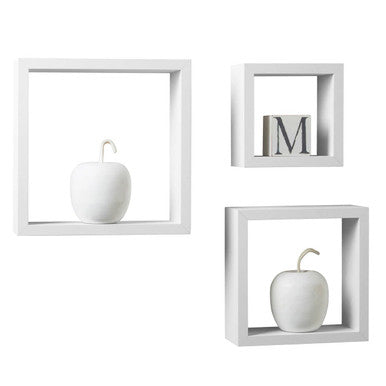 Set Of Three White Mdf And Pvc Coating Wall Cubes | Kayli