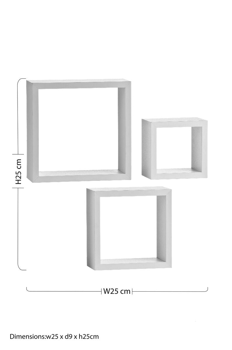 Set Of Three White Mdf And Pvc Coating Wall Cubes | Kayli