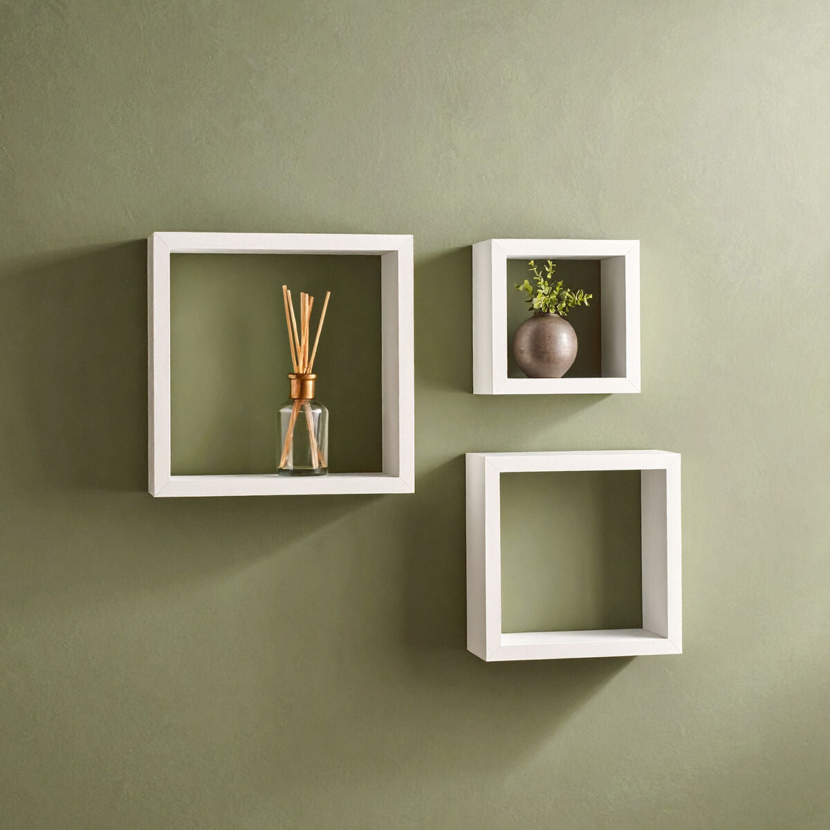 Set Of Three White Mdf And Pvc Coating Wall Cubes | Kayli