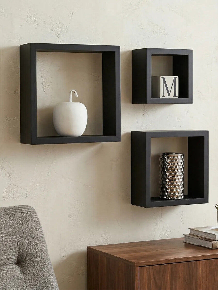 Kayli Set Of Three Black Wall Cubes