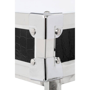 Black and Silver Two-Tier Coffee Table with Leather Effect Top and Stainless Steel Frame | Carla