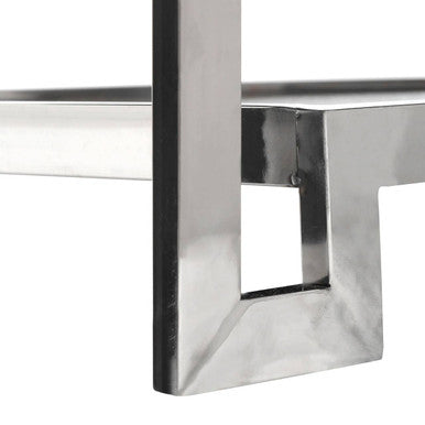 Black and Silver Two-Tier Coffee Table with Leather Effect Top and Stainless Steel Frame, Carla