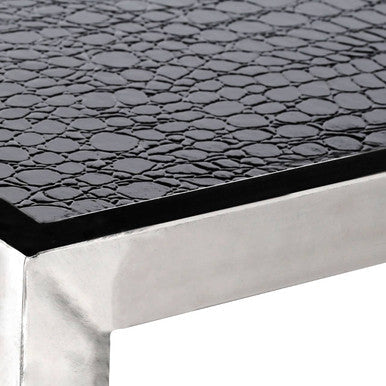 Black and Silver Two-Tier Coffee Table with Leather Effect Top and Stainless Steel Frame | Carla