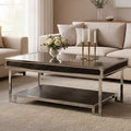 Black and Silver Two-Tier Coffee Table with Leather Effect Top and Stainless Steel Frame | Carla