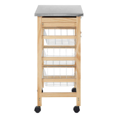 Silver Pinewood Kitchen Trolley with Drawer and Baskets, Harlow Glenn