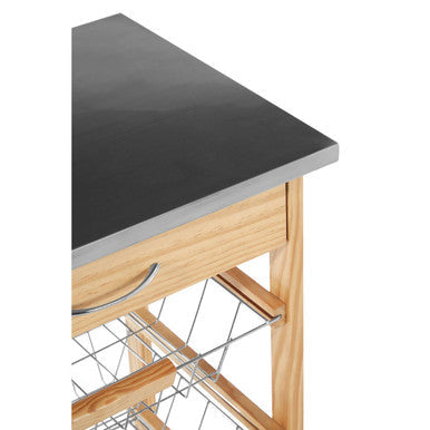 Silver Pinewood Kitchen Trolley with Drawer and Baskets, Harlow Glenn