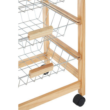 Silver Pinewood Kitchen Trolley with Drawer and Baskets, Harlow Glenn