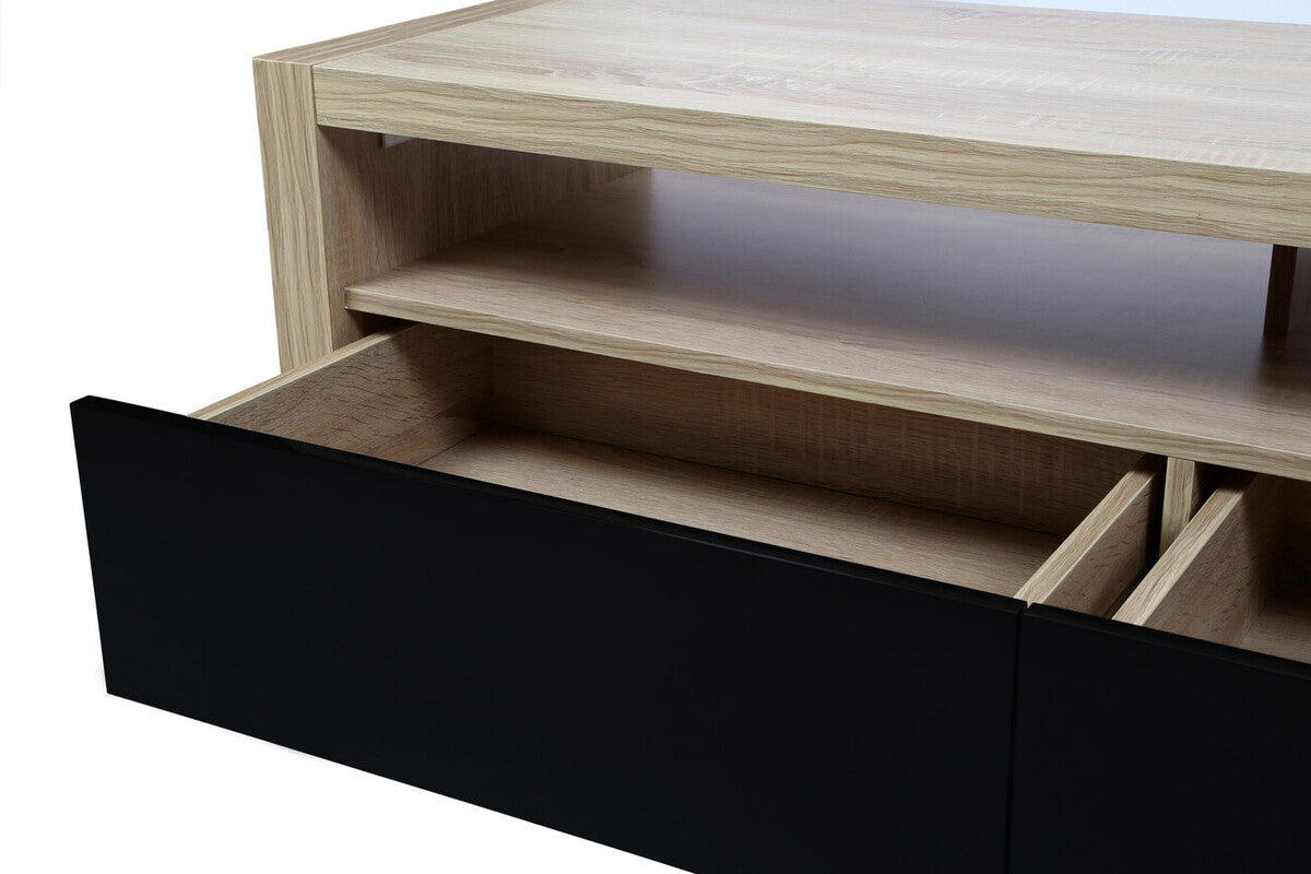 Natural Oak Veneer Coffee Table with 2 Storage Drawers and 1 Shelf, Loki