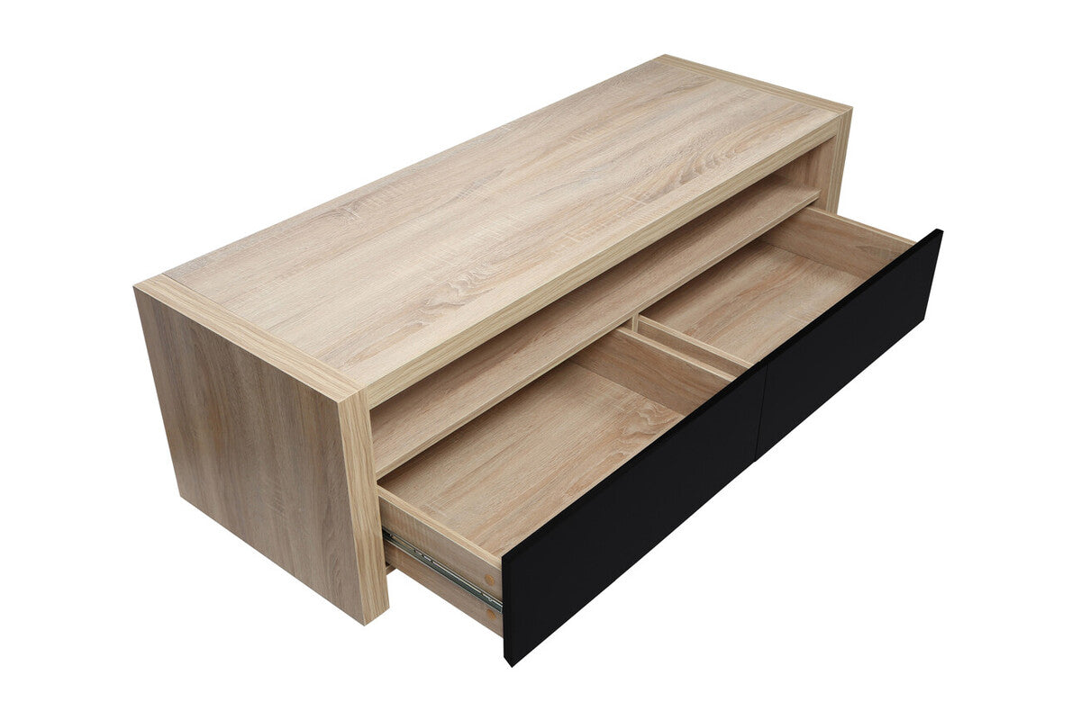 Natural Oak Veneer Coffee Table with 2 Storage Drawers and 1 Shelf, Loki