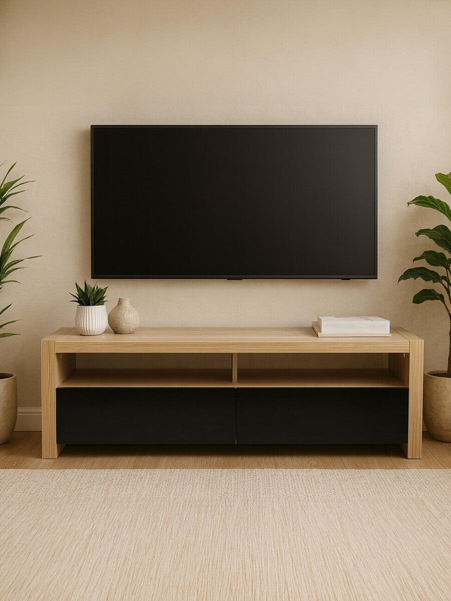 Natural Oak Veneer Coffee Table with 2 Storage Drawers and 1 Shelf, Loki