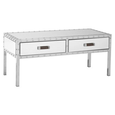 Silver Rectangular Storage Coffee Table in Metal and Glass, Rivet