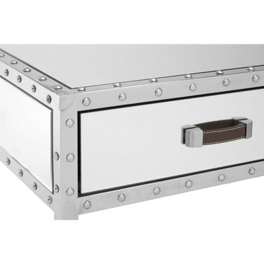 Silver Rectangular Storage Coffee Table in Metal and Glass, Rivet