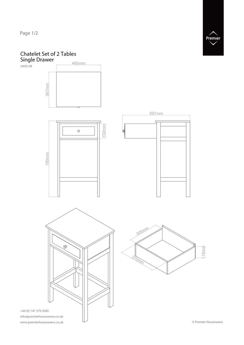 Grey Set of 2 Engineered Wood Bedside Tables with 2 Storage Drawers, Chatelet