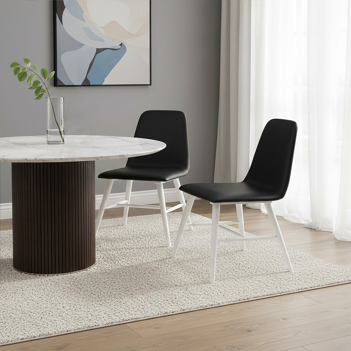 Cassy Black Leather Effect Dining Chair With White Legs