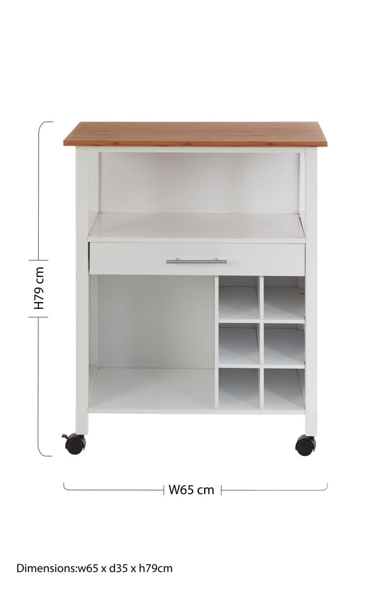 Natural Bamboo Top Kitchen Trolley With Drawer and Shelves, Harlow