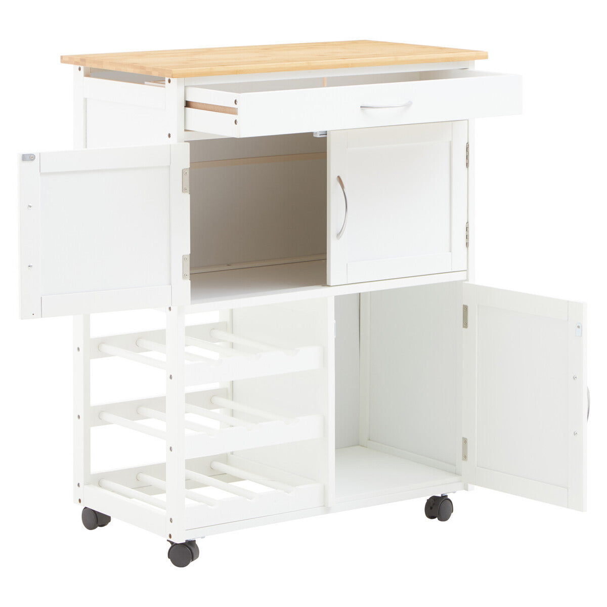 White and Natural Kitchen Trolley with Drawer, Harlow
