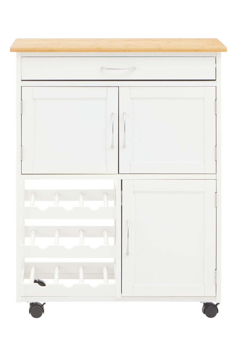 White and Natural Kitchen Trolley with Drawer, Harlow