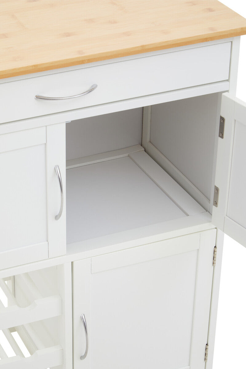 White and Natural Kitchen Trolley with Drawer, Harlow