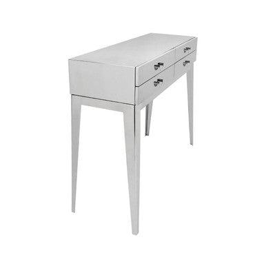 Silver Stainless Steel Console Table with 4 Storage Drawers, Lure