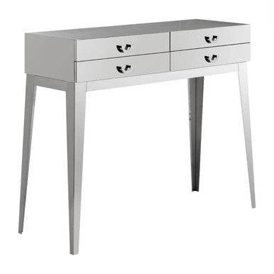 Silver Stainless Steel Console Table with 4 Storage Drawers, Lure