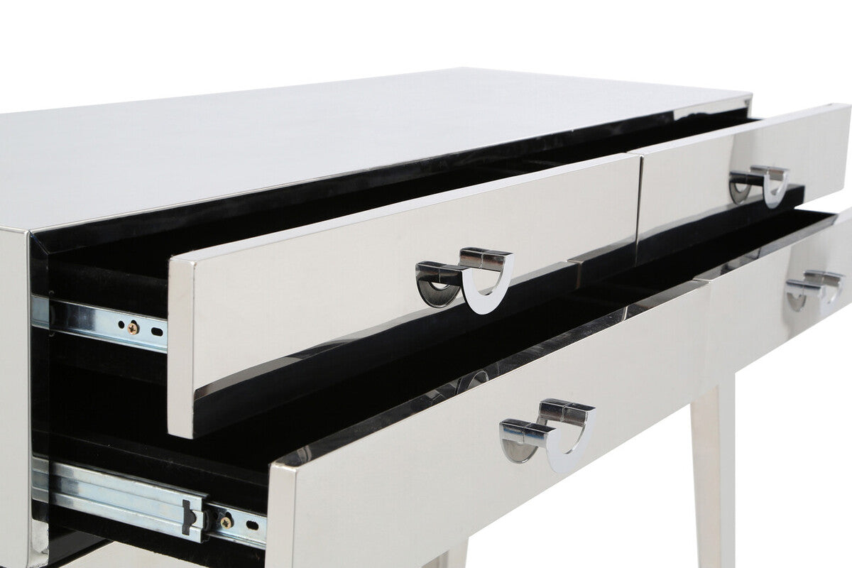 Silver Stainless Steel Console Table with 4 Storage Drawers, Lure