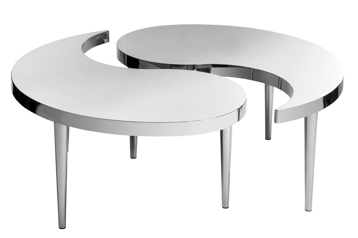 Silver Yin-Yang Stainless Steel Coffee Table with Floor Protecting Feet, Lure