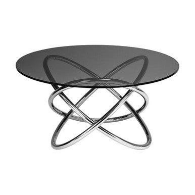Smoked Glass Top and Silver Steel Frame Side Table, Cassy