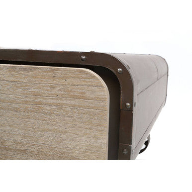 Natural Grain Finish Coffee Table with 2 Storage Drawers and 4 Wheels, Village Loft