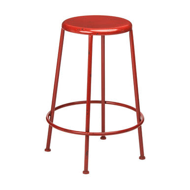 Artisan Red Metal Stool with Footrest