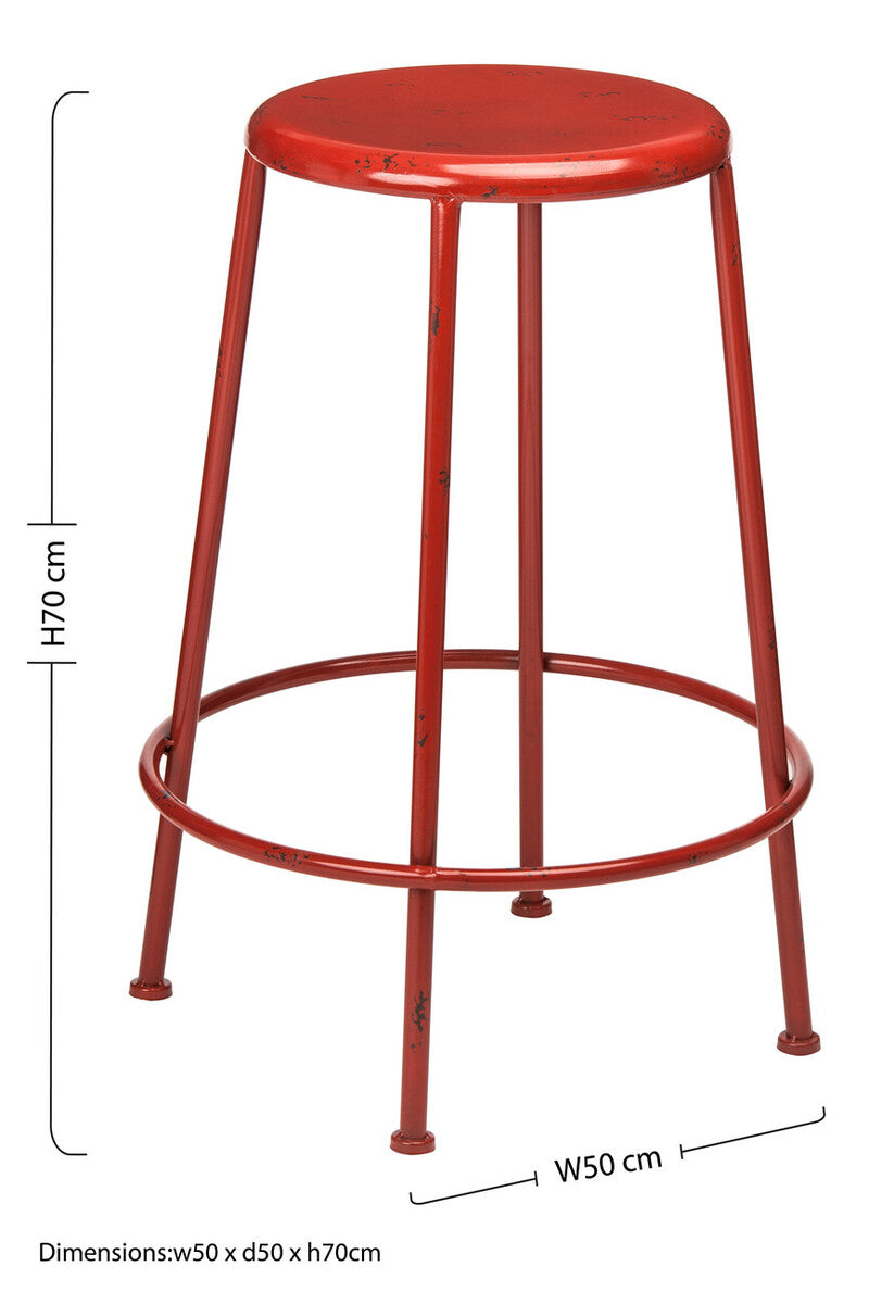 Artisan Red Metal Stool with Footrest
