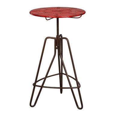 Red Metal Adjustable Bar Table with Black Distressed Finish Hairpin Legs, Artisan