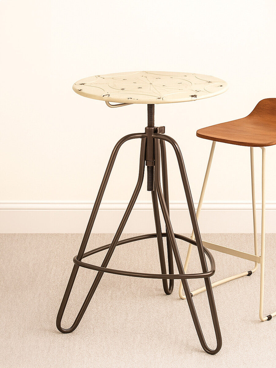 Cream Metal Adjustable Bar Table with Black Distressed Finish Hairpin Legs, Artisan