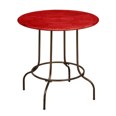 Red Distressed Metal Top Side Table with Black Four Leg Metal Base, Artisan