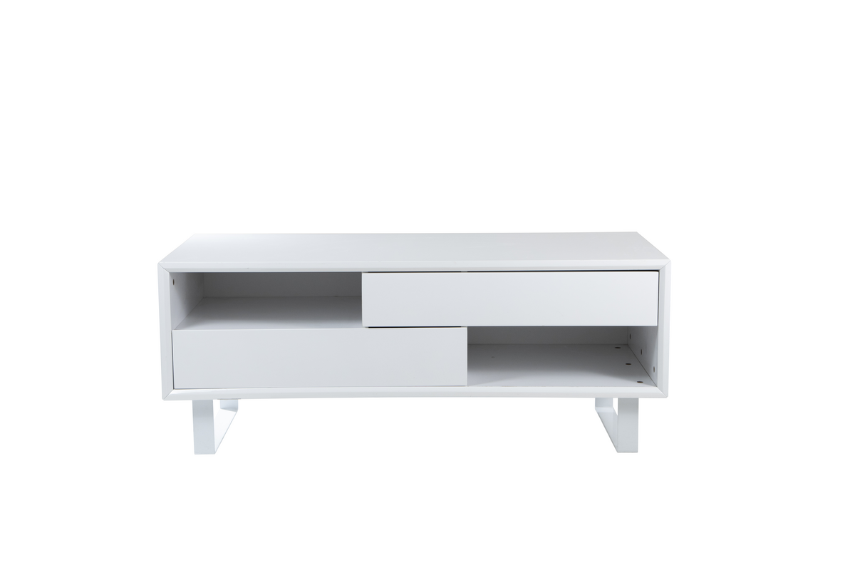 White High Gloss Coffee Table with 2 Drawers and Open Shelves, Moritz