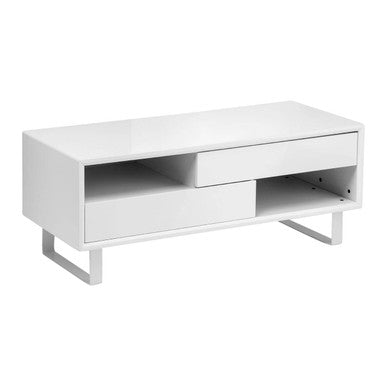 White High Gloss Coffee Table with 2 Drawers and Open Shelves, Moritz