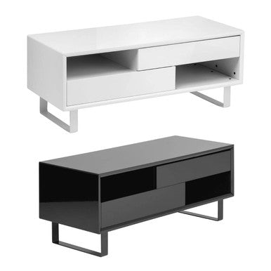 Black High Gloss Coffee Table with 2 Drawers and Open Shelves, Moritz