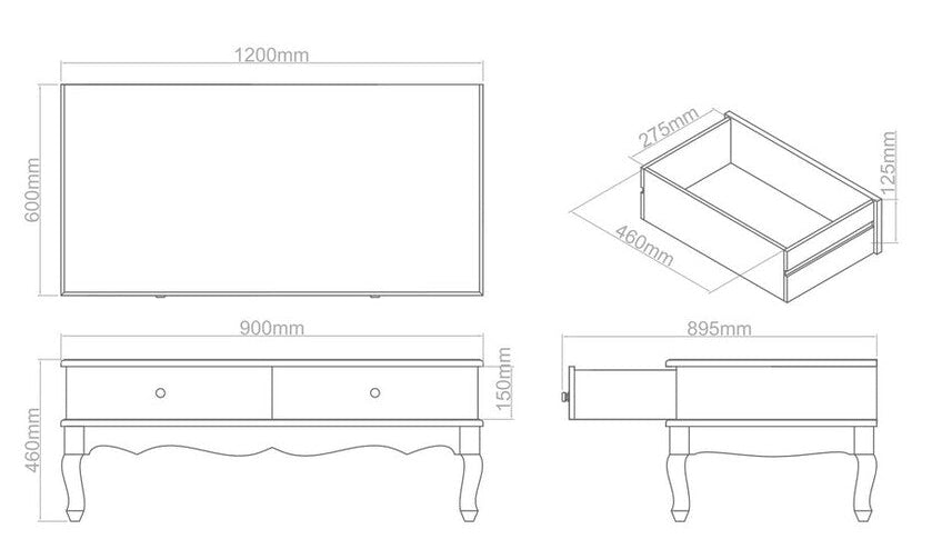 White Rectangular Coffee Table with Two Storage Drawers, Bali