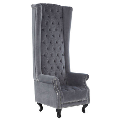 Regents Park Grey Velvet Porter Chair with Button Tufting