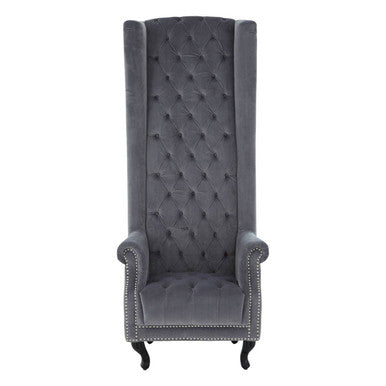 Regents Park Grey Velvet Porter Chair with Button Tufting