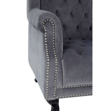 Regents Park Grey Velvet Porter Chair with Button Tufting