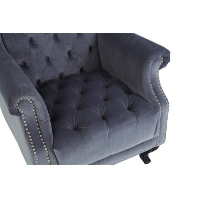 Regents Park Grey Velvet Porter Chair with Button Tufting