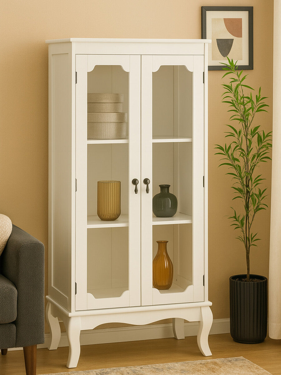 Marcella Two Glass Door Ivory Finish Cabinet