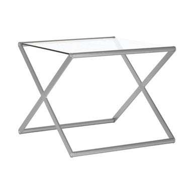 Tempered Glass Rectangular Side Table with Criss Cross Design, Roma